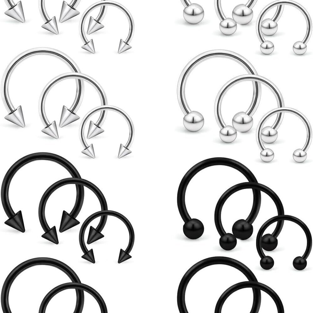 Surgical Steel Horseshoe Rings Set of 24 Multiple Sizes Septum Nose Lip Earrings